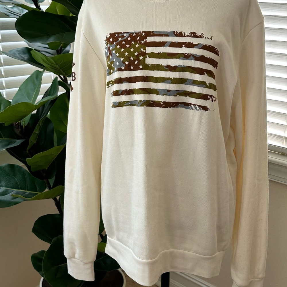 Cream Sweatshirt with Camouflage Flag Design
